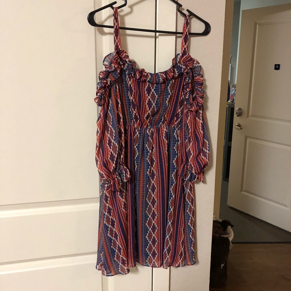 Judith March orange and blue dress